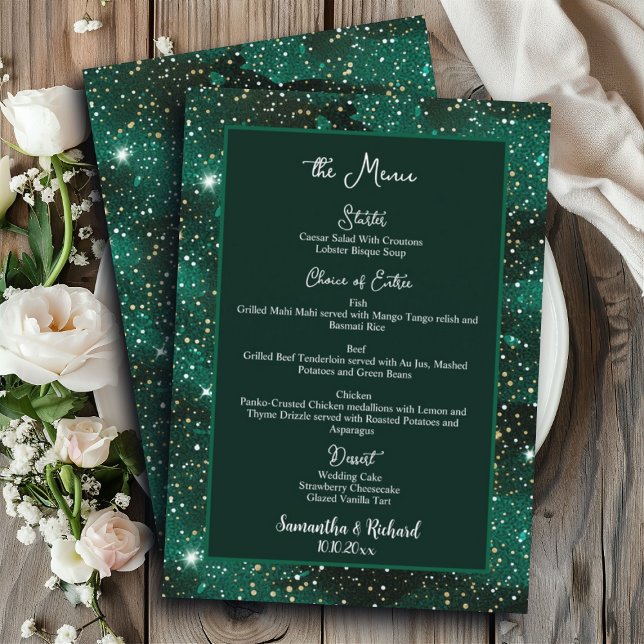 Green Black Glitter 5x7" Wedding Menu (Creator Uploaded)