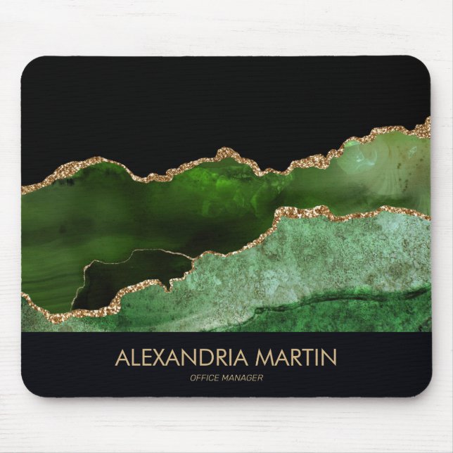 Green Black Gold Glitter Marble Office Mouse Mat (Front)