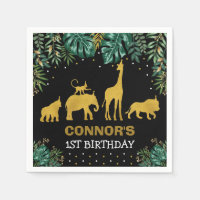 Green Black Gold Jungle Animals Tropical Birthday