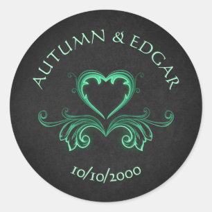 Green Black Gothic Wedding Classic Round Sticker