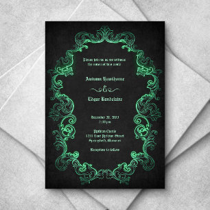 Green Black Gothic Wedding Invitation