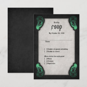 Green Black Gothic Wedding RSVP Card