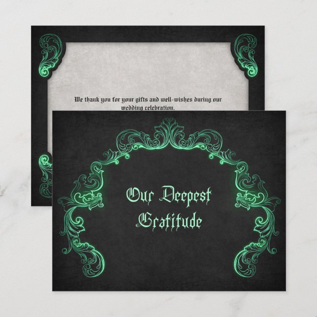 Green Black Gothic Wedding Thank You Card (Front/Back)