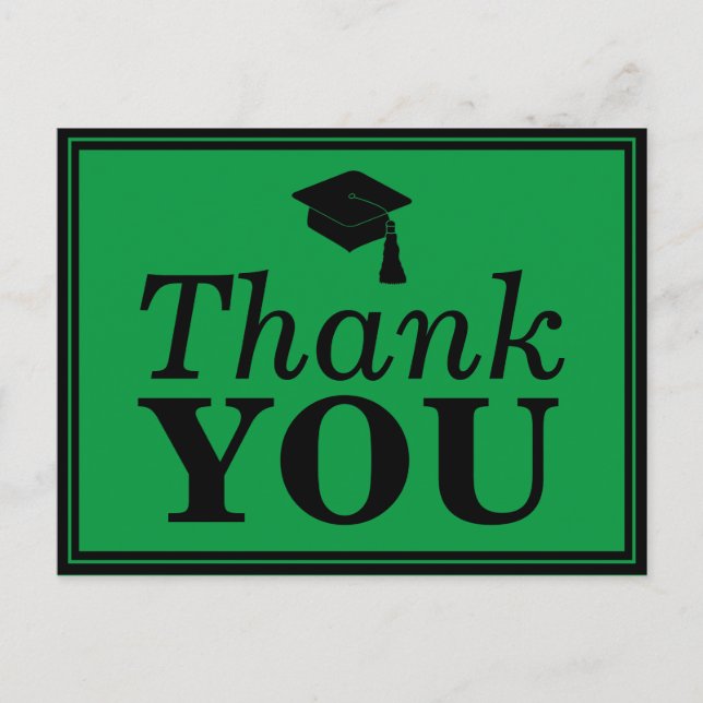 Green Black Grad Cap Thank You Postcard (Front)