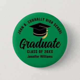 Green Black Graduate Custom Graduation Name Tag 6 Cm Round Badge