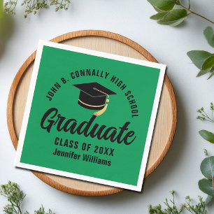 Green Black Graduate Personalised Graduation Party Napkin