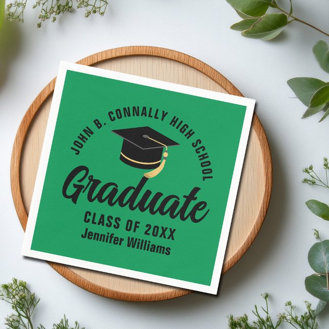 Green Black Graduate Personalised Graduation Party Napkin (Creator Uploaded)