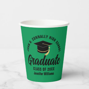 Green Black Graduate Personalised Graduation Party Paper Cups