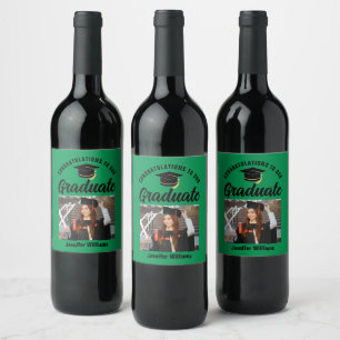 Green Black Graduate Personalized Graduation Party Wine Label