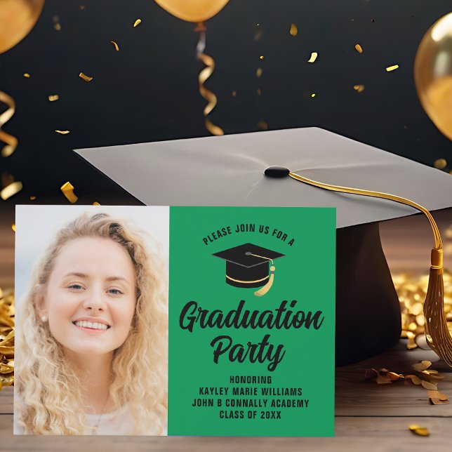 Green Black Graduate Photo 2025 Graduation Party Invitation (Creator Uploaded)