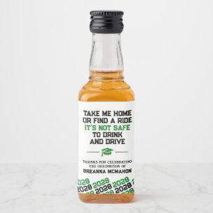 Green & Black Graduation Don't Drink & Drive Mini Liquor Bottle Label
