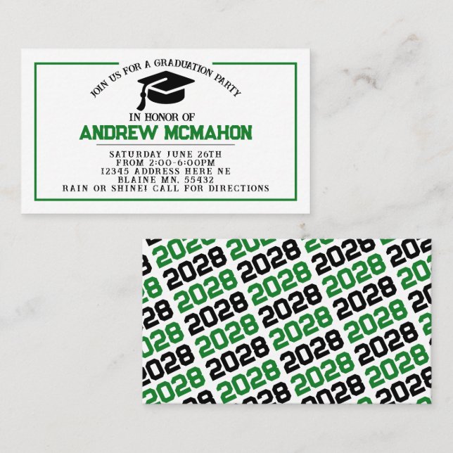Green Black Graduation Invite Announcement Insert (Front/Back)