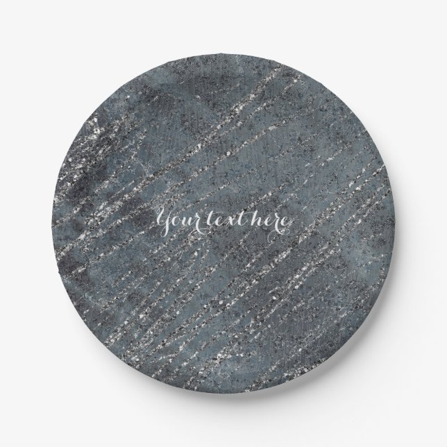 Green Black Grey Modern Marble Designer Chic Party Paper Plate (Front)