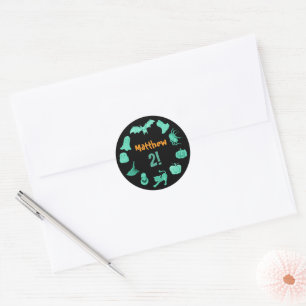 Green black Halloween birthday Classic Round Sticker