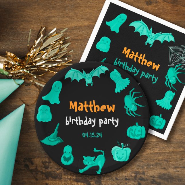 Green black Halloween birthday party Paper Plate (Green black Halloween birthday party Paper Plate
)