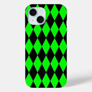 Green Black Harlequin Diamonds Checkers Design  iPhone 15 Case