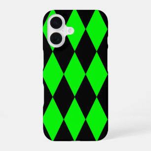 Green Black Harlequin Diamonds Checkers Design iPhone 16 Case