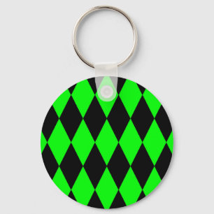 Green Black Harlequin Diamonds Checkers Design Key Ring