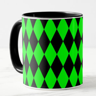 Green Black Harlequin Diamonds Checkers Design  Mug