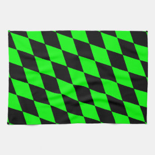 Green Black Harlequin Diamonds Checkers Design Tea Towel