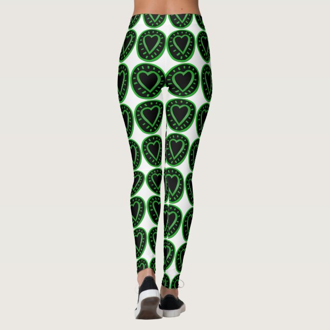Green Black Hearts White leggings (Back)