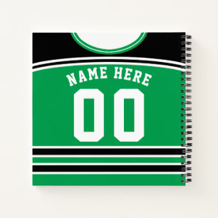 Green & Black Hockey Jersey Name & Number Notebook