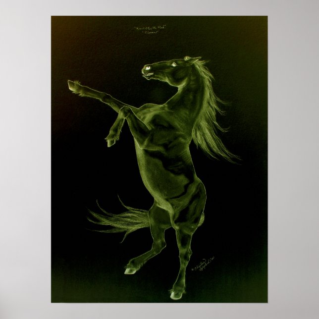 Green black Horse rearing Poster (Front)