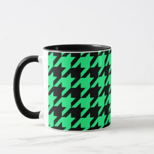 Green Black Houndstooth Plaid Mug