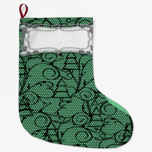 Green & Black Lace Tree or Mantle Stocking