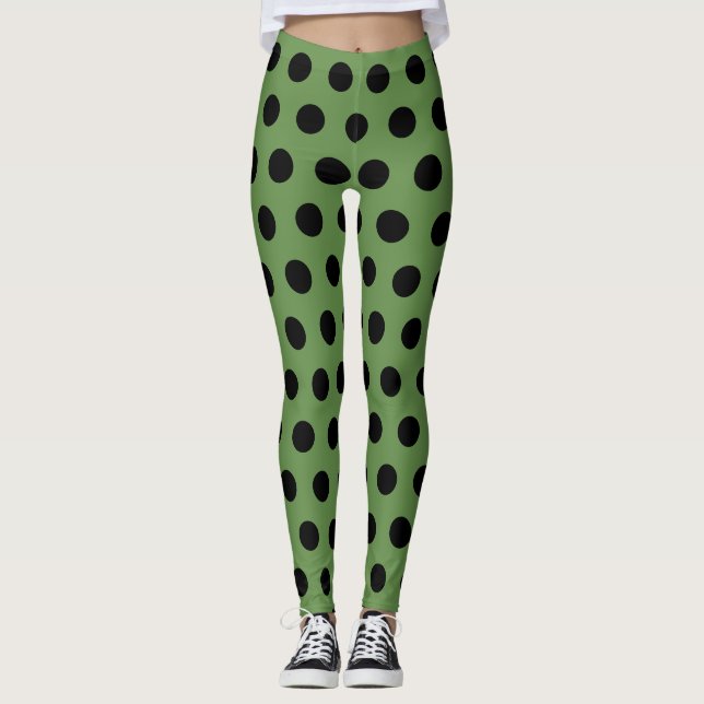 Green Black Ladybird Costume Spots Retro Leggings (Front)