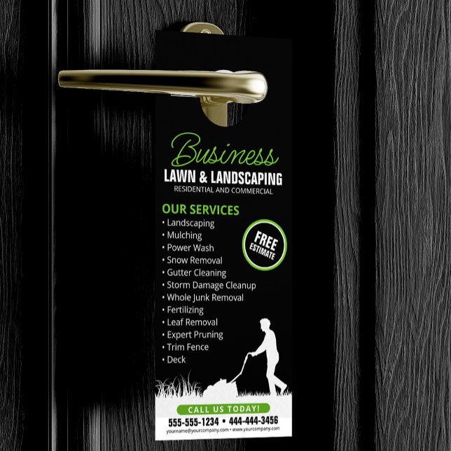 Green Black Lawncare Landscaping Lawn Mowing Door Hanger (Creator Uploaded)