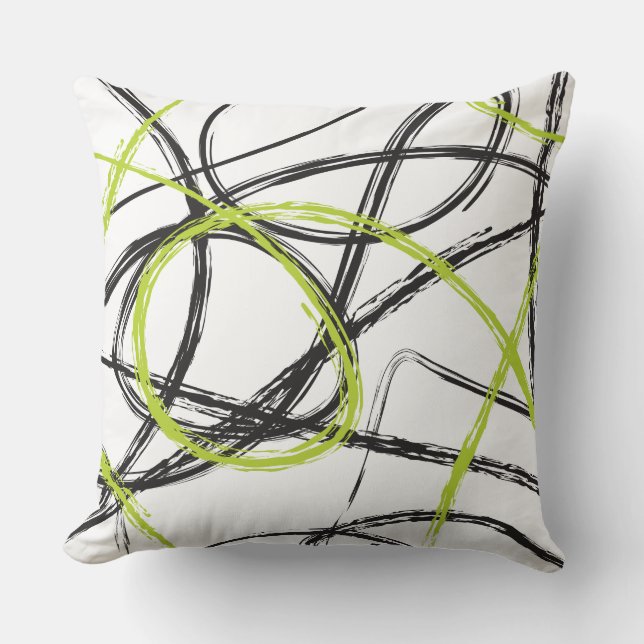 green BLACK LINES DESIGN Retro Throw Pillow (Front)
