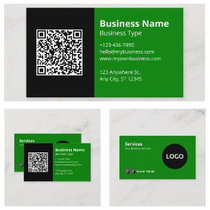 Green Black Logo QR Code Business Card