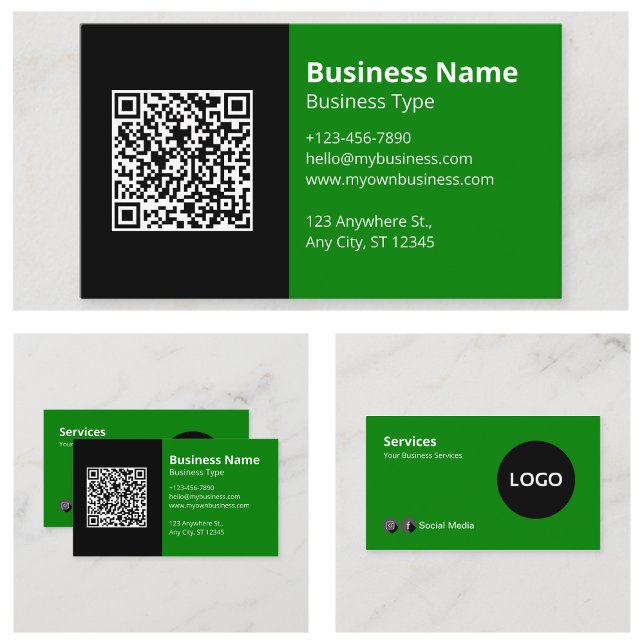Green Black Logo QR Code Business Card (Green Black Logo QR Code Business Cards)