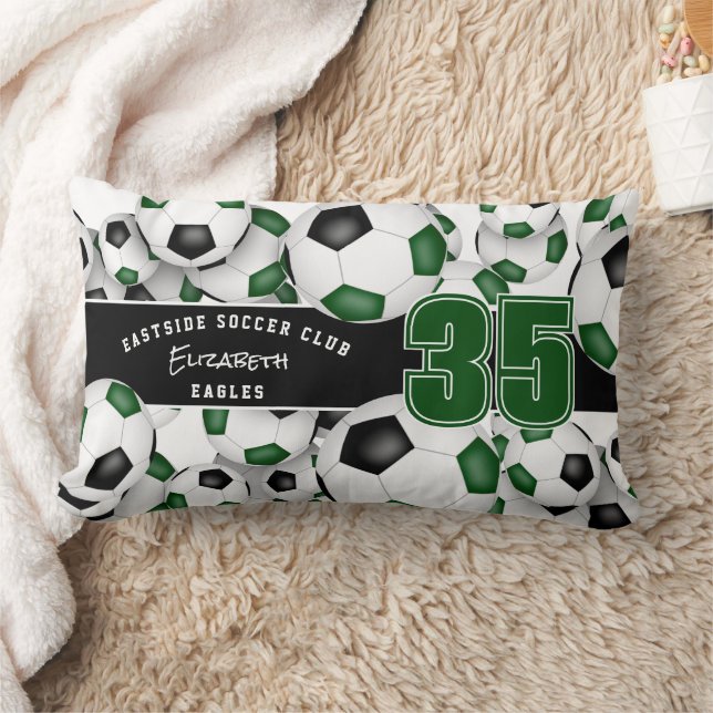 Green black lots of soccer balls team name  lumbar cushion (Blanket)