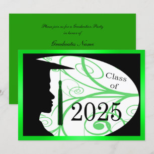 Green & Black Man Silhouette 2025 Graduation Party Invitation