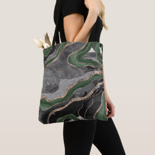 Green Black Marble Agate Gold Glitter Glam #1  Tote Bag