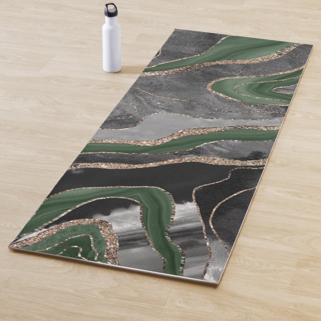 Green Black Marble Agate Gold Glitter Glam #1  Yoga Mat (In Situ)