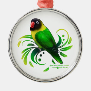 Green Black Masked Lovebird Metal Tree Decoration