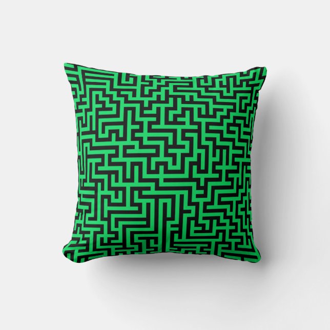 Green Black Maze Lines Cushion (Front)