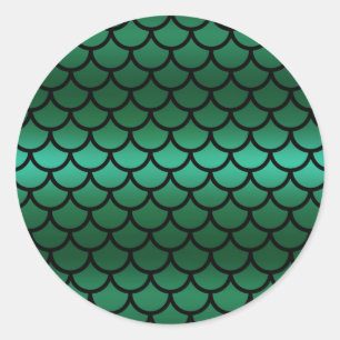 Green & Black Mermaid Scales Fantasy Fish Classic Round Sticker