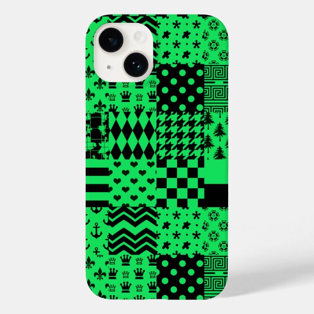 Green Black Mixed Patterns Patchwork Design  Case-Mate iPhone Case (Back)