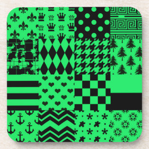 Green Black Mixed Patterns Patchwork Design Coaster