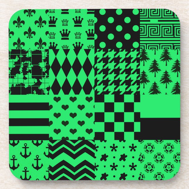 Green Black Mixed Patterns Patchwork Design  Coaster (Front)