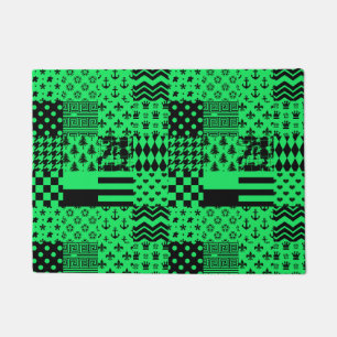 Green Black Mixed Patterns Patchwork Design Doormat