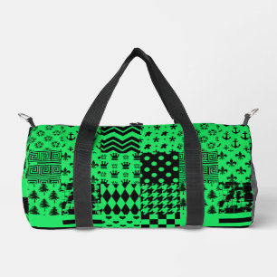 Green Black Mixed Patterns Patchwork Design Duffle Bag