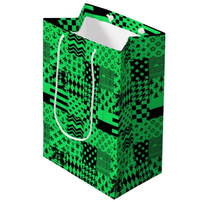 Green Black Mixed Patterns Patchwork Design  Medium Gift Bag (Creator Uploaded)