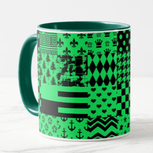 Green Black Mixed Patterns Patchwork Design Mug