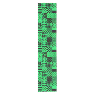 Green Black Mixed Patterns Patchwork Design Short Table Runner
