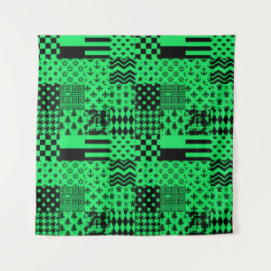 Green Black Mixed Patterns Patchwork Design Tapestry